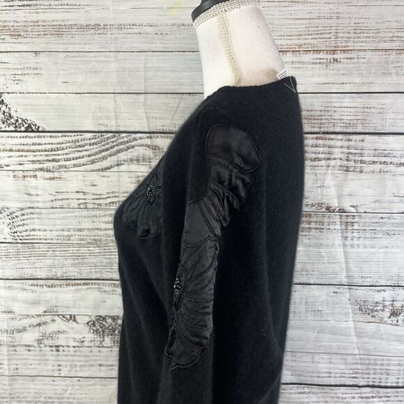 Vintage Lindsey Blake Sweater sz Medium Black Wool Angora Rabbit Floral Beading - Picture 8 of 11
